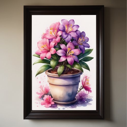 Watercolor Painting of Azalea in Pot Purple III Poster