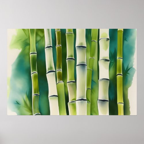 Watercolor Painting Of Bamboo Poster