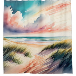 Watercolor Painting of Beach Shower Curtain