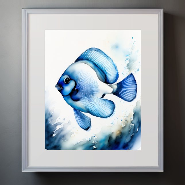 Watercolor Painting of Blue Fish II Poster (Creator Uploaded)