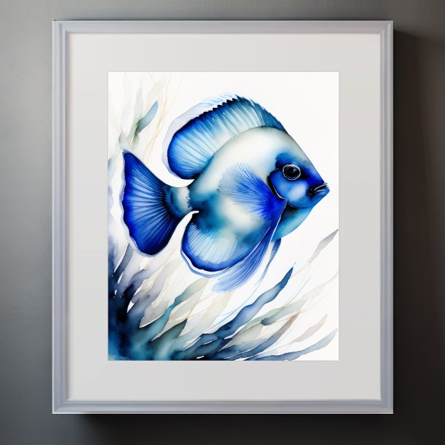 Watercolor Painting of Blue Fish III Poster (Creator Uploaded)