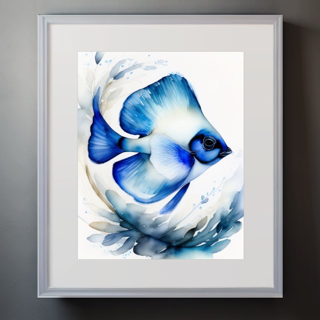 Watercolor Painting of Blue Fish Poster (Creator Uploaded)