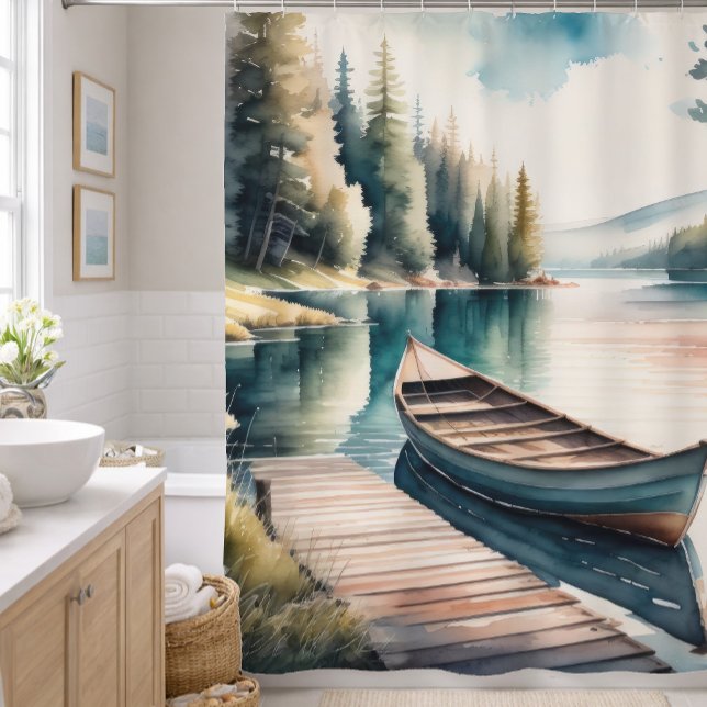 Watercolor Painting of Boat and Dock Shower Curtain (Creator Uploaded)