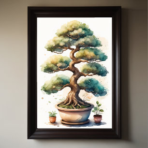 Watercolor Painting of Bonsai Tree in Pot II Poster