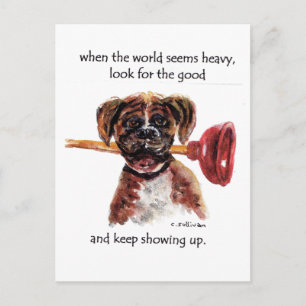 watercolor painting of Boxer + Paradise, CA fire Postcard