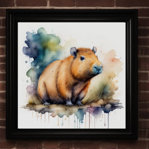 Watercolor Painting of Capybara 1:1 Poster