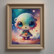 Watercolor Painting of Chibi Alien
