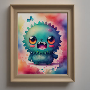 Watercolor Painting of Chibi Monster Poster