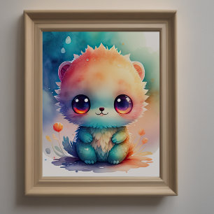 Watercolor Painting of Chibi Monster Poster