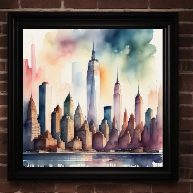 Watercolor Painting of City with Water Poster (Creator Uploaded)