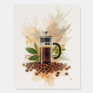 watercolor painting of coffee beans and green leav foam board