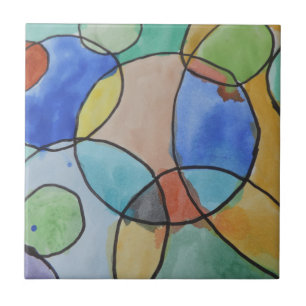 Watercolor Painting of Colorful Circles, Kids Art Tile