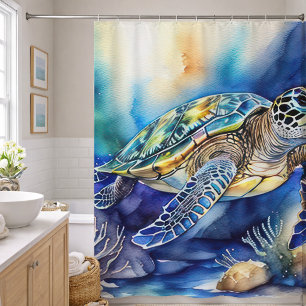 Watercolor Painting of Colorful Sea Shower Curtain