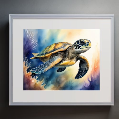 Watercolor Painting of Colorful Sea Turtle II Poster