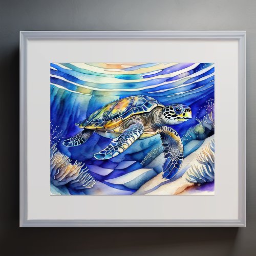 Watercolor Painting of Colorful Sea Turtle III Poster