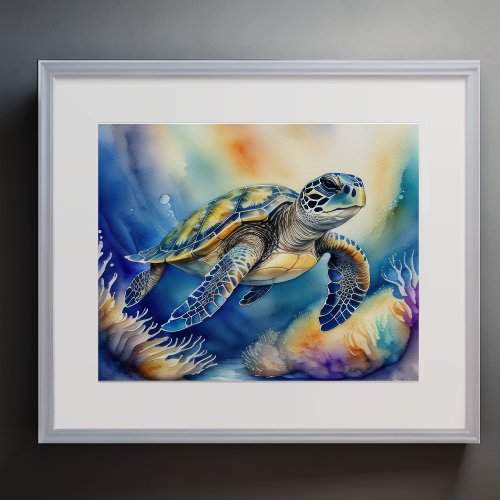Watercolor Painting of Colorful Sea Turtle IV Poster