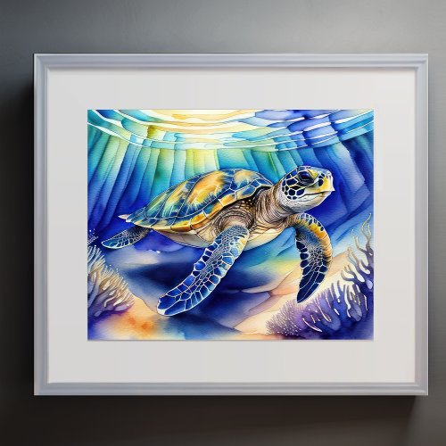 Watercolor Painting of Colorful Sea Turtle IX Poster