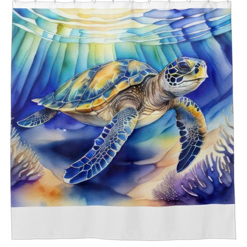 Watercolor Painting of Colorful Sea Turtle Shower Curtain