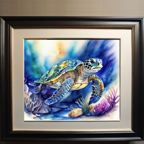 Watercolor Painting of Colorful Sea Turtle VI Poster