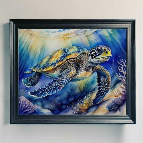 Watercolor Painting of Colorful Sea Turtle VII Poster