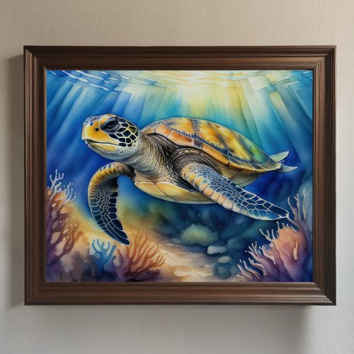 Watercolor Painting of Colorful Sea Turtle VIII Poster