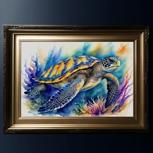 Watercolor Painting of Colorful Sea Turtle XII Poster