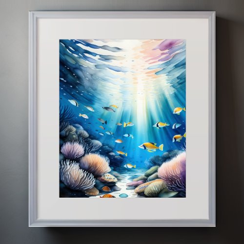 Watercolor Painting of Coral Reef Fish Poster