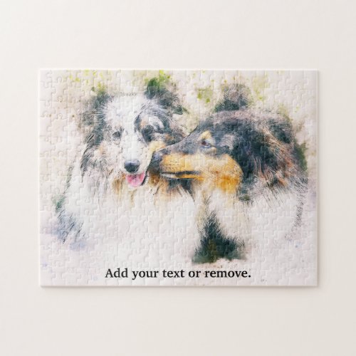 Watercolor painting of cute border collie dogs jigsaw puzzle