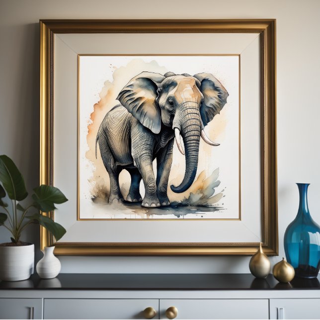 Watercolor Painting of Elephant 1:1 Poster (Creator Uploaded)