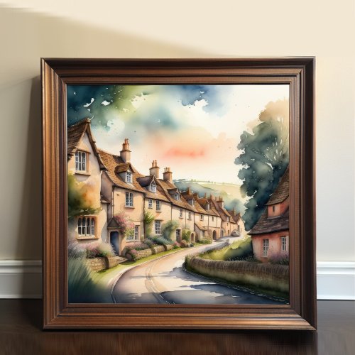 Watercolor Painting of English Cotswolds Poster