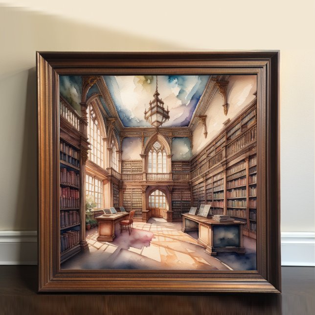 Watercolor Painting of English Manor Library Poster (Creator Uploaded)