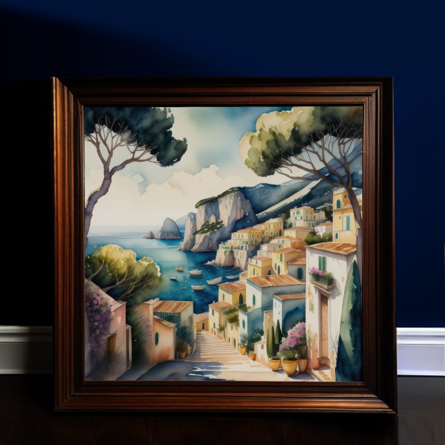 Watercolor Painting of European Mediterranean City Poster (Creator Uploaded)