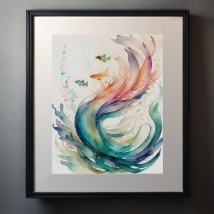 Watercolor Painting of Fish Abstract II Poster
