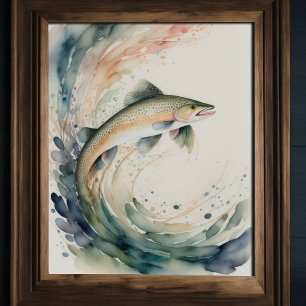 Watercolor Painting of Fish Splash II Poster