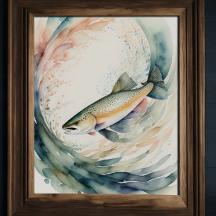 Watercolor Painting of Fish Trout Poster