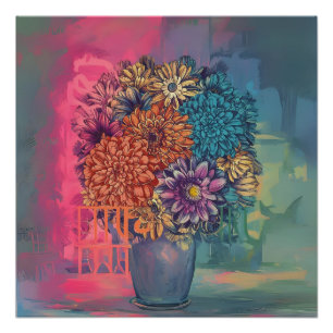 watercolor painting of flowers on a vase glossy poster