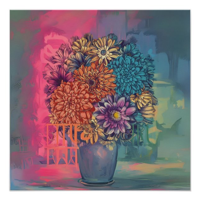 watercolor painting of flowers on a vase glossy poster (Front)