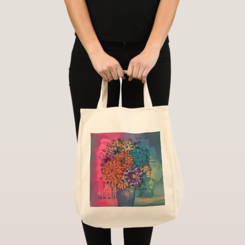 watercolor painting of flowers on a vase  tote bag