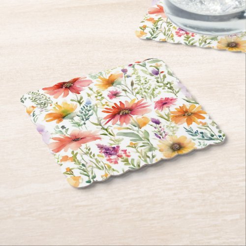 Watercolor painting of flowers paper coaster