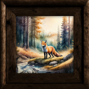 Watercolor Painting of Fox in Forest 1:1 Poster