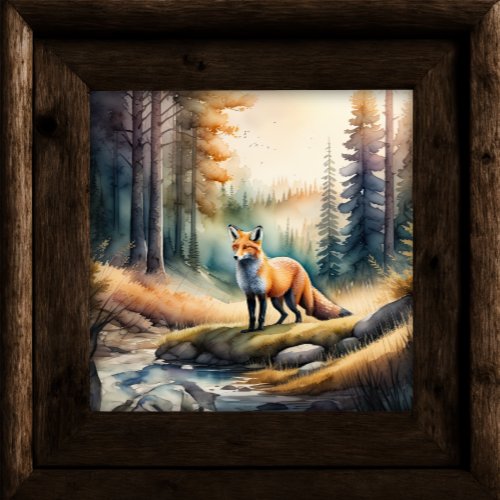 Watercolor Painting of Fox in Forest 11 Poster