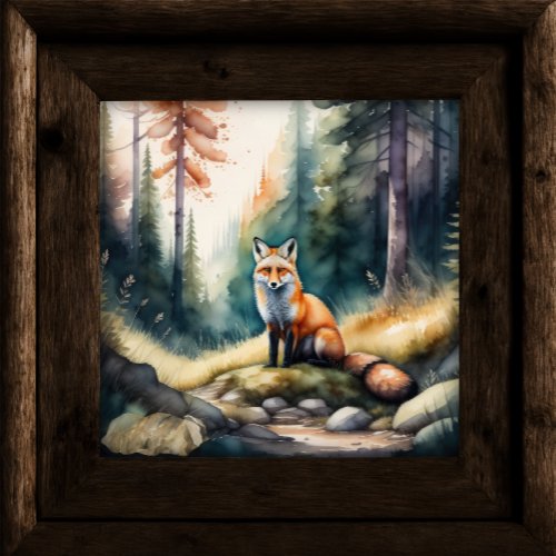 Watercolor Painting of Fox in Forest 11 Poster