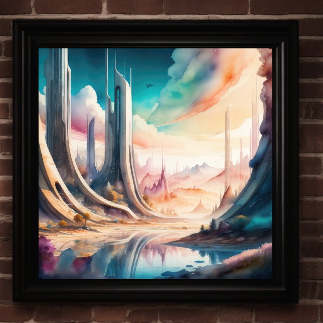 Watercolor Painting of Futuristic City Poster (Creator Uploaded)