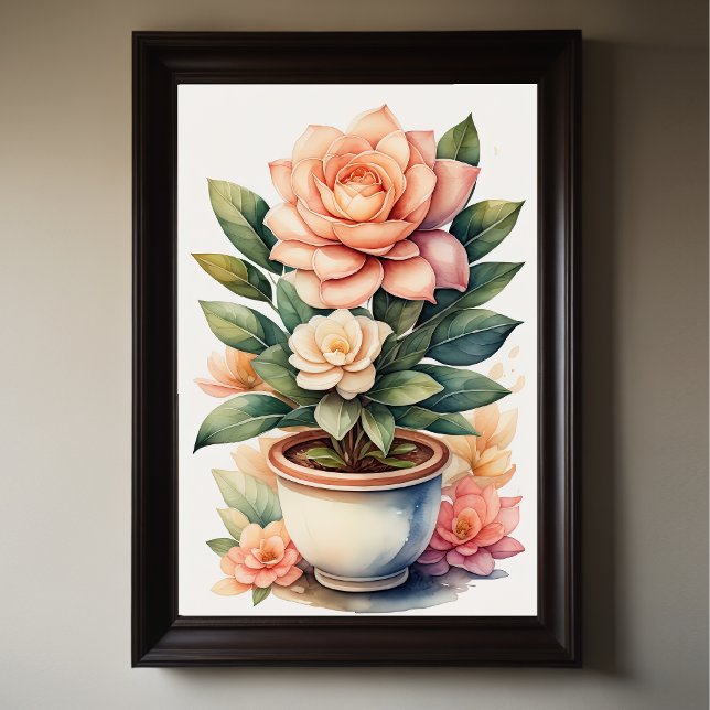 Watercolor Painting of Gardenia in Pot II Poster (Creator Uploaded)