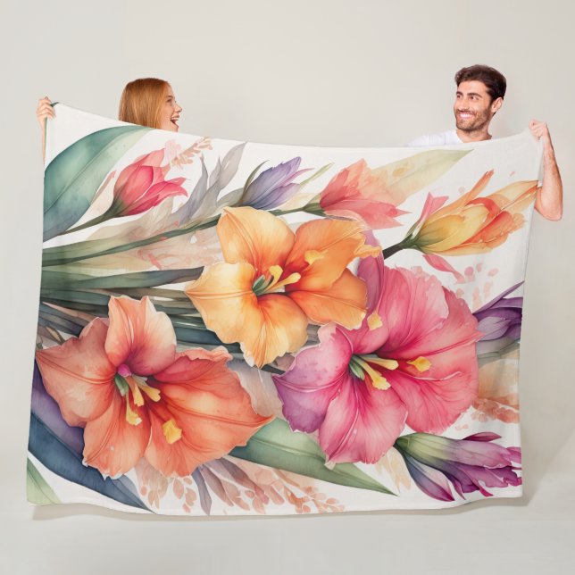 Watercolor Painting of Gladiolas Fleece Blanket (In Situ)