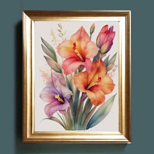Watercolor Painting of Gladiolas II Poster