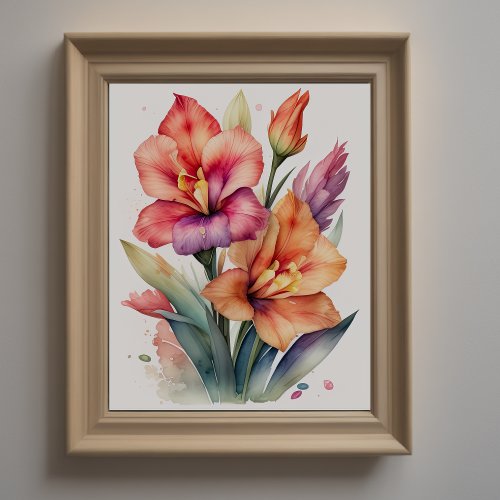 Watercolor Painting of Gladiolas III Poster