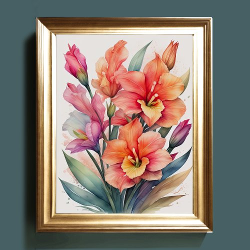 Watercolor Painting of Gladiolas Poster