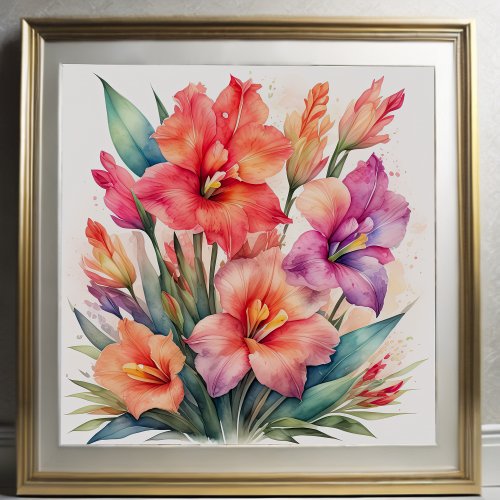 Watercolor Painting of Gladiolas X Poster