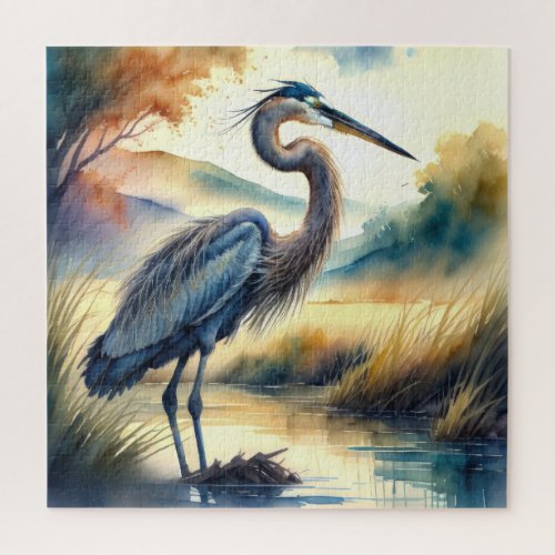 Watercolor Painting of Great Blue Heron Jigsaw Puzzle